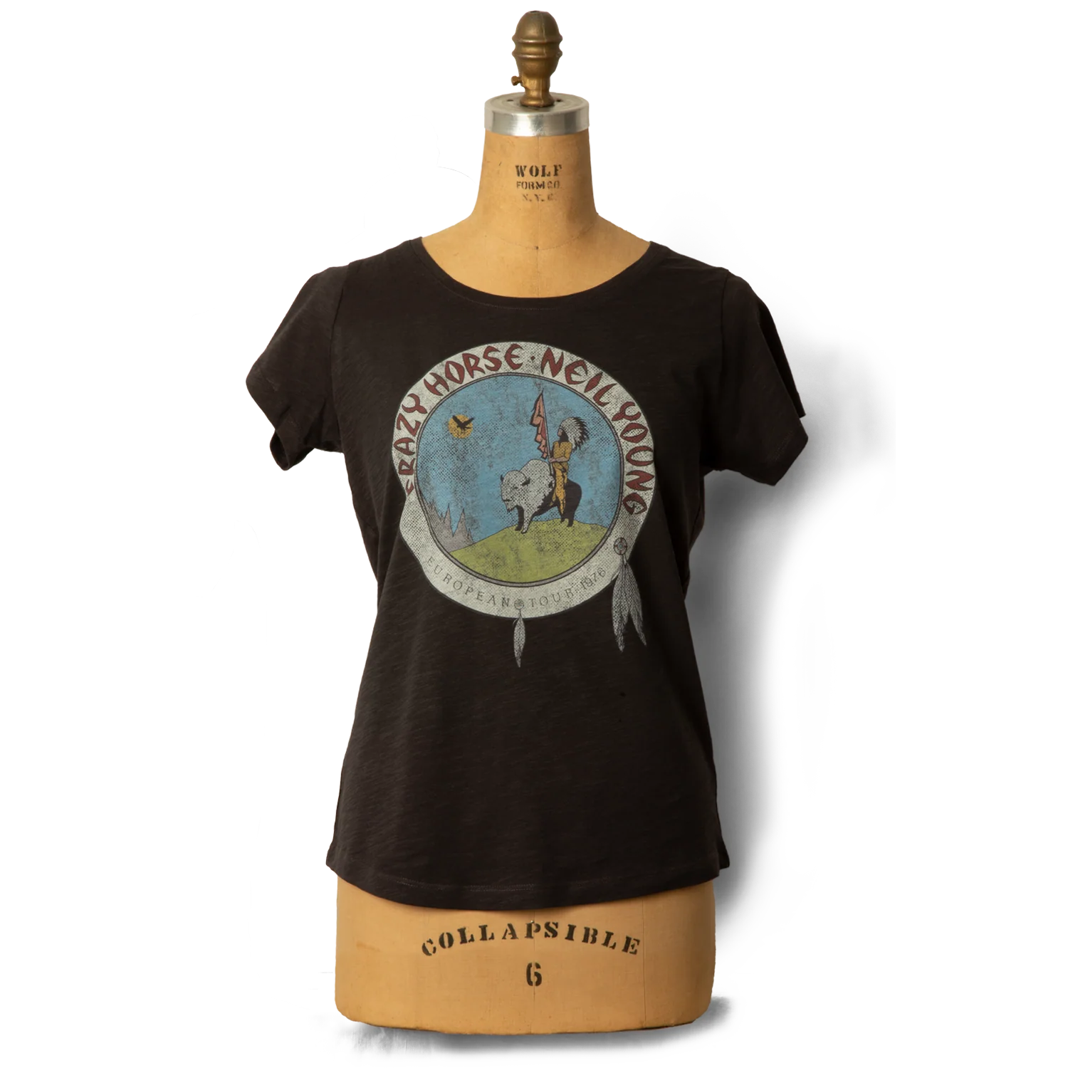 Soft Organic Vintage Crazy Horse 1976 Tour Women’s Black T-Shirt